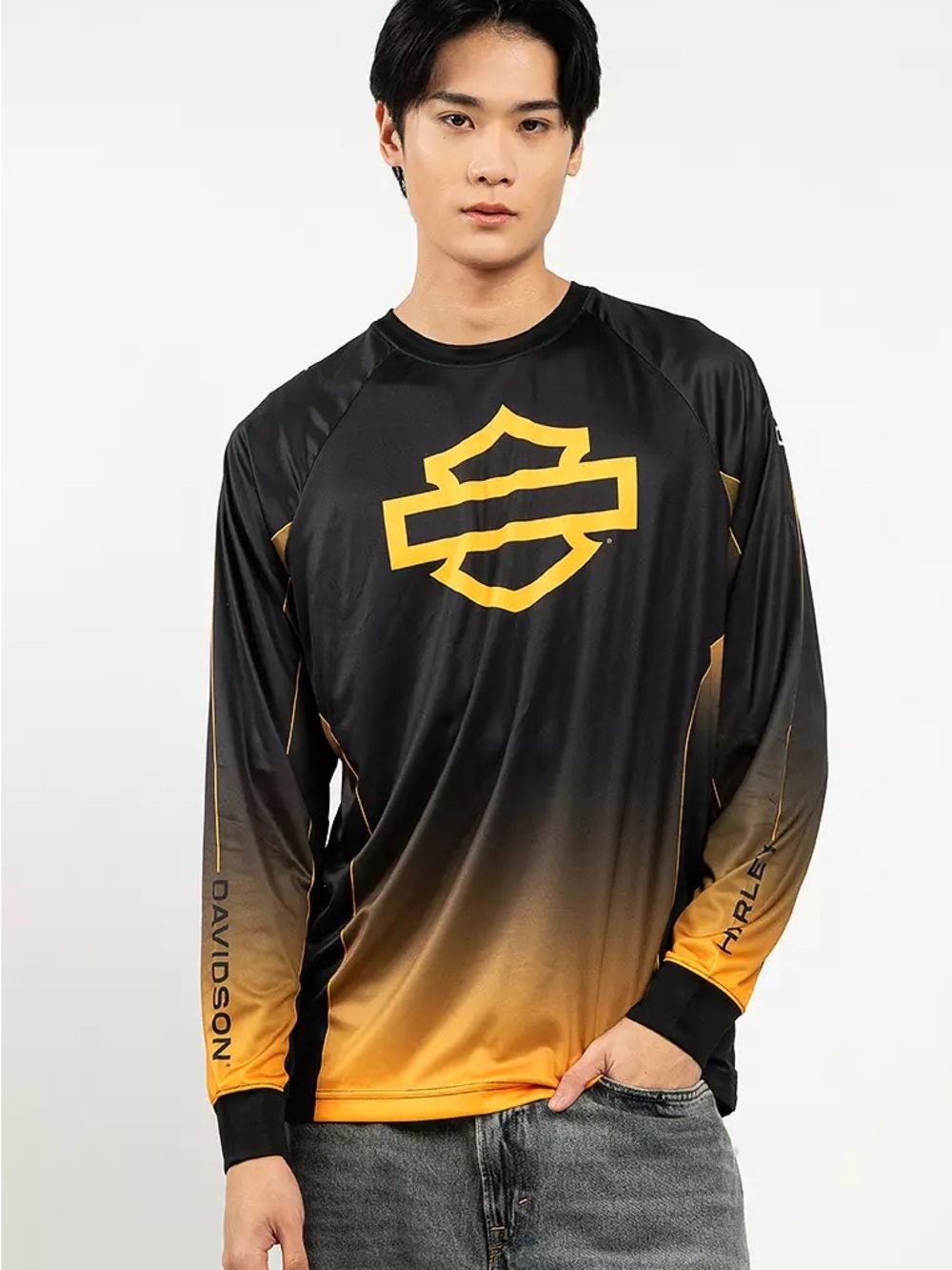 Limited Edition Harley-Davidson Black and Gold Gradient Logo Long-Sleeve Jersey